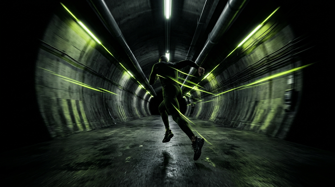 Atleta PACE biegnący przez podświetlony tunel